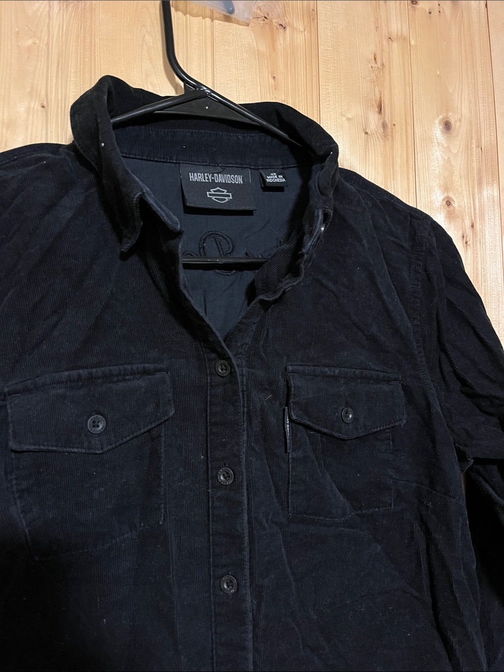 Harley-Davidson Black Corduroy Button-Up Shirt Jacket